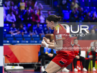 Lorena Gabriela Ostase is in action during the Romania vs. Czechia match at the Women's EHF EURO 2024, in Debrecen, Hungary, on November 29,...