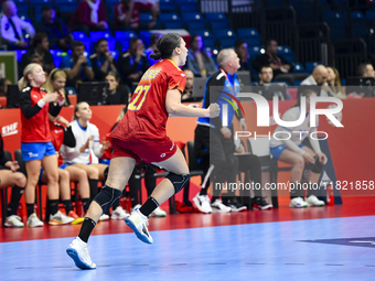 Lorena Gabriela Ostase is in action during the Romania vs. Czechia match at the Women's EHF EURO 2024, in Debrecen, Hungary, on November 29,...