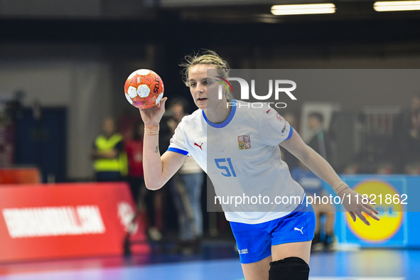 Marketa Jerabkova is in action during the Romania vs. Czechia match at the Women's EHF EURO 2024 in Fonix Arena, Debrecen, on November 29, 2...