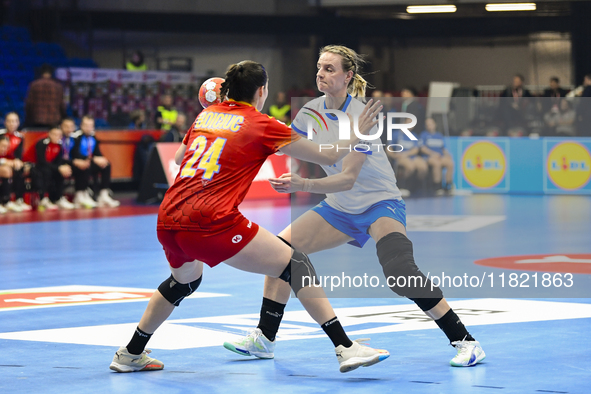 Marketa Jerabkova is in action during the Romania vs. Czechia match at the Women's EHF EURO 2024 in Fonix Arena, Debrecen, on November 29, 2...