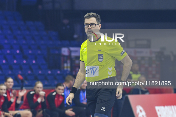 Brkic Radojko is in action during the Romania vs. Czechia match at the Women's EHF EURO 2024 in Fonix Arena, Debrecen, on November 29, 2024....