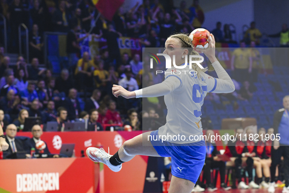 CHOLEVOVA Charlotte is in action during the Romania vs. Czechia match at the Women's EHF EURO 2024 in Fonix Arena, Debrecen, on November 29,...