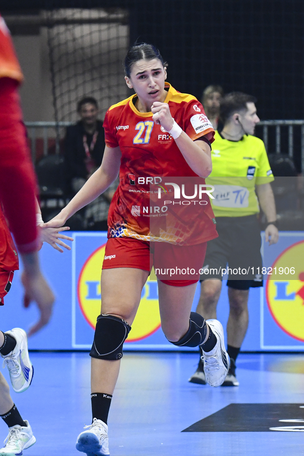 Lorena Gabriela Ostase is in action during the Romania vs. Czechia match at the Women's EHF EURO 2024, in Debrecen, Hungary, on November 29,...