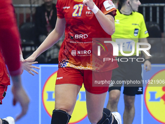 Lorena Gabriela Ostase is in action during the Romania vs. Czechia match at the Women's EHF EURO 2024, in Debrecen, Hungary, on November 29,...