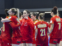 Players of Romania celebrate during the Romania vs. Czechia match at the Women's EHF EURO 2024 in Fonix Arena, Debrecen, on November 29, 202...