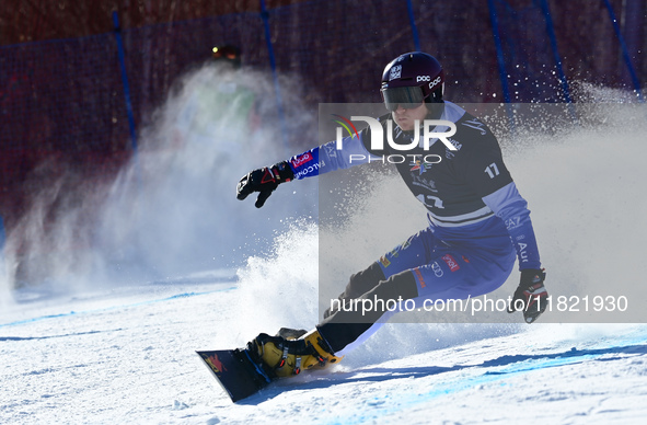 Felichetti Mirko of Italy competes during the first round of the men's snowboard parallel giant slalom at the 2024-2025 ISF Snowboard Parall...