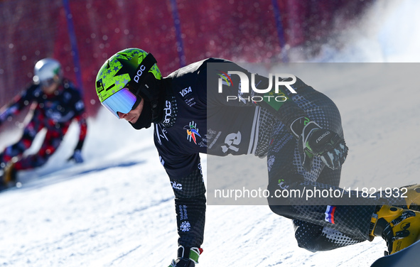 Mastnak Thiem of Slovenia competes during the first round of the men's snowboard parallel giant slalom at the 2024-2025 ISF Snowboard Parall...