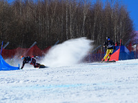 Germany's Angenende Jannick competes during the first round of the men's snowboard parallel giant slalom at the 2024-2025 ISF Snowboard Para...