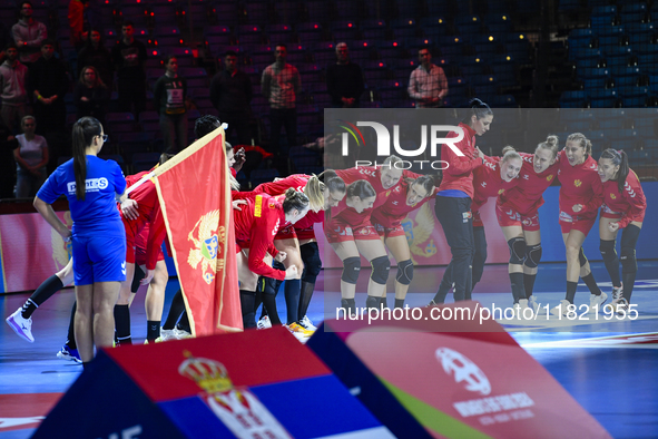 Team Montenegro competes against Serbia during the Women's EHF EURO 2024 in Fonix Arena, Debrecen, on November 29, 2024. 