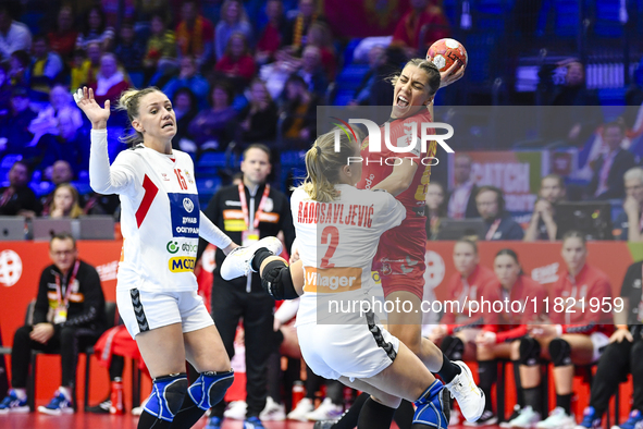 PAVICEVIC Ivona is in action during the Montenegro vs. Serbia match at the Women's EHF EURO 2024 in Fonix Arena, Debrecen, on November 29, 2...