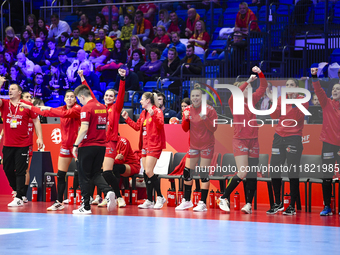 The staff of Montenegro are present during the Montenegro vs. Serbia match at the Women's EHF EURO 2024 in Fonix Arena, Debrecen, on Novembe...