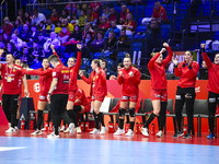 The staff of Montenegro are present during the Montenegro vs. Serbia match at the Women's EHF EURO 2024 in Fonix Arena, Debrecen, on Novembe...