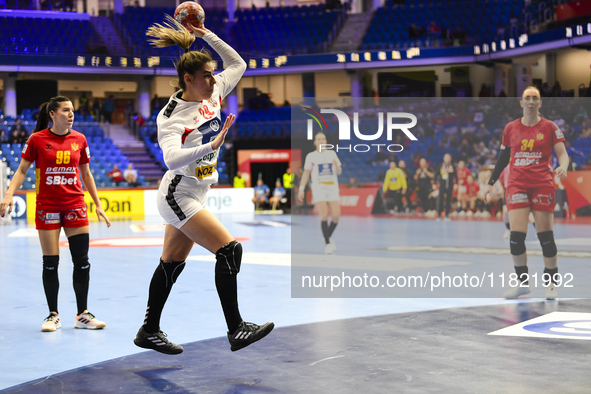 Natasa Lovric is in action during the Montenegro vs. Serbia match at the Women's EHF EURO 2024 in Fonix Arena, Debrecen, on November 29, 202...