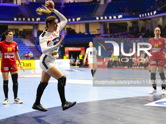 Natasa Lovric is in action during the Montenegro vs. Serbia match at the Women's EHF EURO 2024 in Fonix Arena, Debrecen, on November 29, 202...