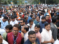 Activists from The All India Trinamool Congress take part in a protest meeting in Kolkata, India, on November 30, 2024, demanding the withdr...