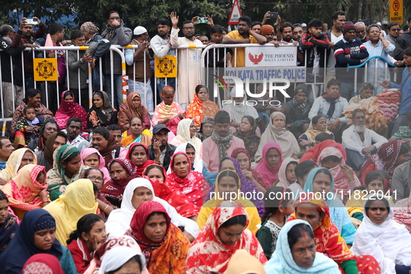 Activists from The All India Trinamool Congress take part in a protest meeting in Kolkata, India, on November 30, 2024, demanding the withdr...