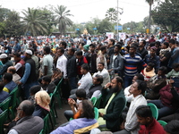 Activists from The All India Trinamool Congress take part in a protest meeting in Kolkata, India, on November 30, 2024, demanding the withdr...