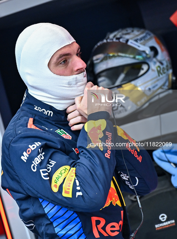 Dutch driver Max Verstappen of Red Bull Racing Honda RBPT prepares to drive during the first practice session of the Formula 1 Grand Prix of...