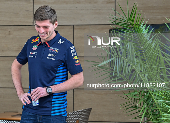 Netherlands Formula One driver Max Verstappen of Red Bull Racing arrives at the paddock ahead of the Formula 1 Grand Prix of Qatar at Lusail...