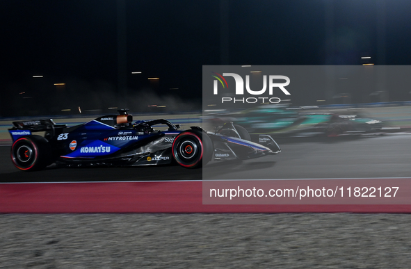 Thai driver Alexander Albon of Williams Mercedes participates in the first practice session of the Formula 1 Grand Prix of Qatar at Lusail I...