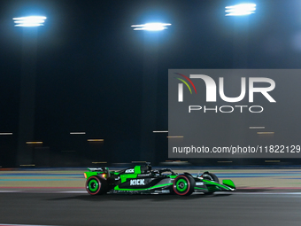 Finnish driver Valtteri Bottas of Alfa Romeo Ferrari participates in the first practice session of the Formula 1 Grand Prix of Qatar at Lusa...