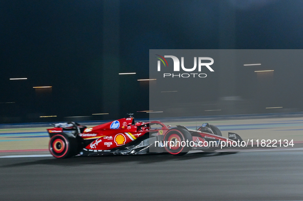 Monaco's driver Charles Leclerc of Ferrari participates in the first practice session of the Formula 1 Grand Prix of Qatar at Lusail Interna...