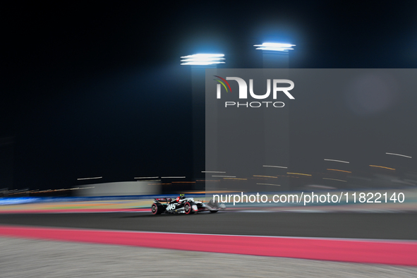 German driver Nico Hulkenberg of Haas Ferrari participates in the first practice session of the Formula 1 Grand Prix of Qatar at Lusail Inte...