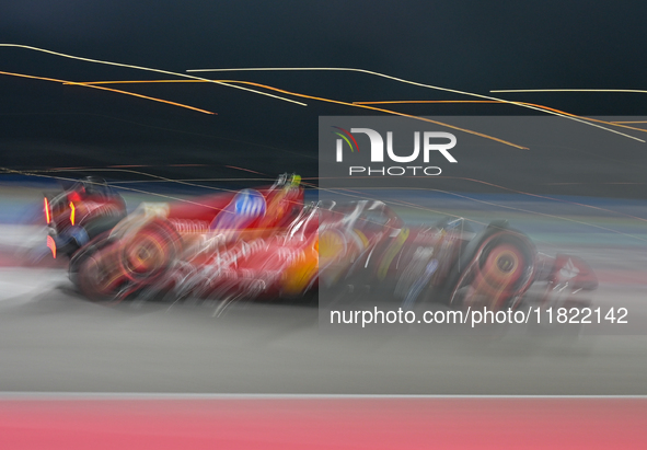 Monaco's driver Charles Leclerc of Ferrari participates in the first practice session of the Formula 1 Grand Prix of Qatar at Lusail Interna...