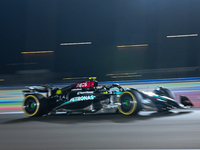 British driver Lewis Hamilton of Mercedes participates in the first practice session of the Formula 1 Grand Prix of Qatar at Lusail Internat...