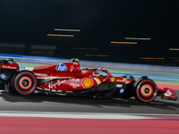 Spanish driver Carlos Sainz of Ferrari participates in the first practice session of the Formula 1 Grand Prix of Qatar at Lusail Internation...