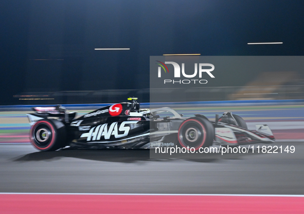 Danish driver Kevin Magnussen of Haas Ferrari participates in the first practice session of the Formula 1 Grand Prix of Qatar at Lusail Inte...