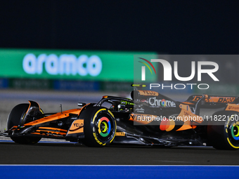 The British Formula One driver Lando Norris of McLaren participates in the Sprint qualifying session of the Formula 1 Grand Prix of Qatar at...