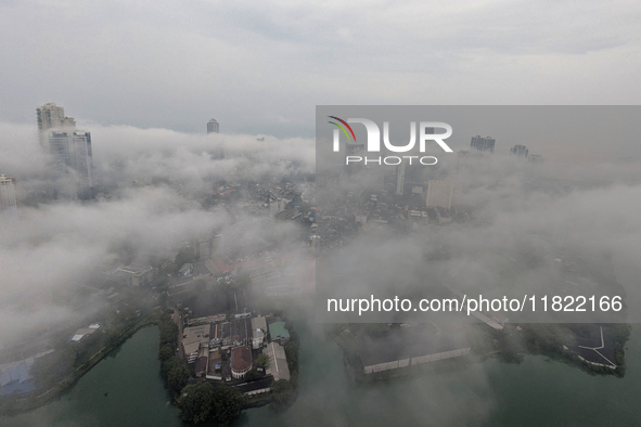 The city of Colombo is seen amid smog and rain from Lotus Tower in Colombo, Sri Lanka, on November 30, 2024. Sri Lanka's Central Environment...