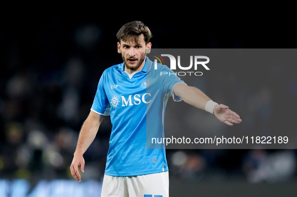 Khvicha Kvaratskhelia of SSC Napoli gestures during the serie Serie A Enilive match between SSC Napoli and AS Roma at Stadio Diego Armando M...