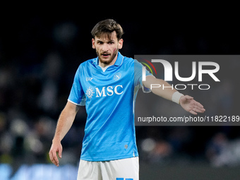 Khvicha Kvaratskhelia of SSC Napoli gestures during the serie Serie A Enilive match between SSC Napoli and AS Roma at Stadio Diego Armando M...