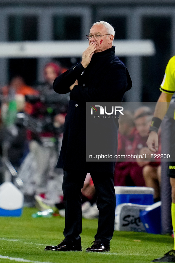 Claudio Ranieri head coach of AS Roma looks on during the serie Serie A Enilive match between SSC Napoli and AS Roma at Stadio Diego Armando...