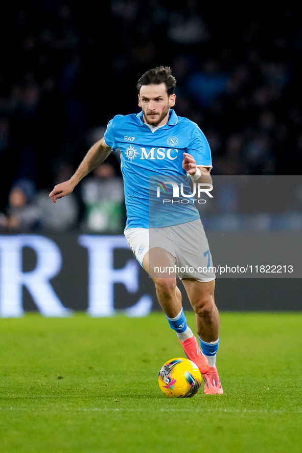 Khvicha Kvaratskhelia of SSC Napoli during the serie Serie A Enilive match between SSC Napoli and AS Roma at Stadio Diego Armando Maradona o...