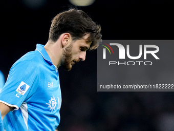 Khvicha Kvaratskhelia of SSC Napoli looks dejected during the serie Serie A Enilive match between SSC Napoli and AS Roma at Stadio Diego Arm...