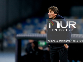 Antonio Conte Head Coach of SSC Napoli looks on during the serie Serie A Enilive match between SSC Napoli and AS Roma at Stadio Diego Armand...