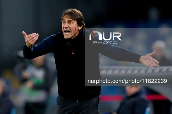 Antonio Conte Head Coach of SSC Napoli yells during the serie Serie A Enilive match between SSC Napoli and AS Roma at Stadio Diego Armando M...