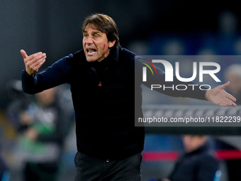 Antonio Conte Head Coach of SSC Napoli yells during the serie Serie A Enilive match between SSC Napoli and AS Roma at Stadio Diego Armando M...