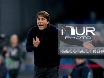 Antonio Conte Head Coach of SSC Napoli yells during the serie Serie A Enilive match between SSC Napoli and AS Roma at Stadio Diego Armando M...