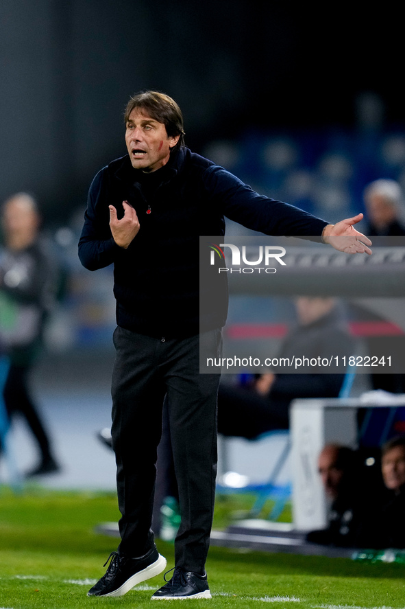 Antonio Conte Head Coach of SSC Napoli gestures during the serie Serie A Enilive match between SSC Napoli and AS Roma at Stadio Diego Armand...