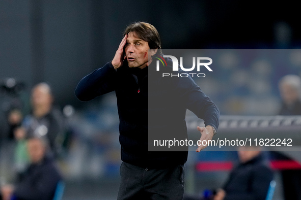 Antonio Conte Head Coach of SSC Napoli reacts during the serie Serie A Enilive match between SSC Napoli and AS Roma at Stadio Diego Armando...