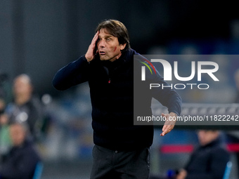 Antonio Conte Head Coach of SSC Napoli reacts during the serie Serie A Enilive match between SSC Napoli and AS Roma at Stadio Diego Armando...