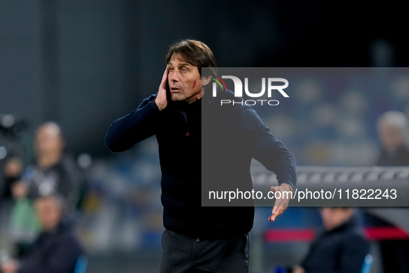 Antonio Conte Head Coach of SSC Napoli reacts during the serie Serie A Enilive match between SSC Napoli and AS Roma at Stadio Diego Armando...