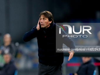 Antonio Conte Head Coach of SSC Napoli reacts during the serie Serie A Enilive match between SSC Napoli and AS Roma at Stadio Diego Armando...