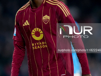 Evan Ndicka of AS Roma reacts during the serie Serie A Enilive match between SSC Napoli and AS Roma at Stadio Diego Armando Maradona on Nove...