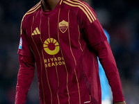 Evan Ndicka of AS Roma reacts during the serie Serie A Enilive match between SSC Napoli and AS Roma at Stadio Diego Armando Maradona on Nove...