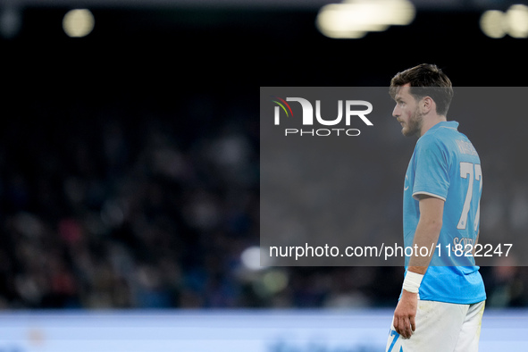 Khvicha Kvaratskhelia of SSC Napoli looks on during the serie Serie A Enilive match between SSC Napoli and AS Roma at Stadio Diego Armando M...